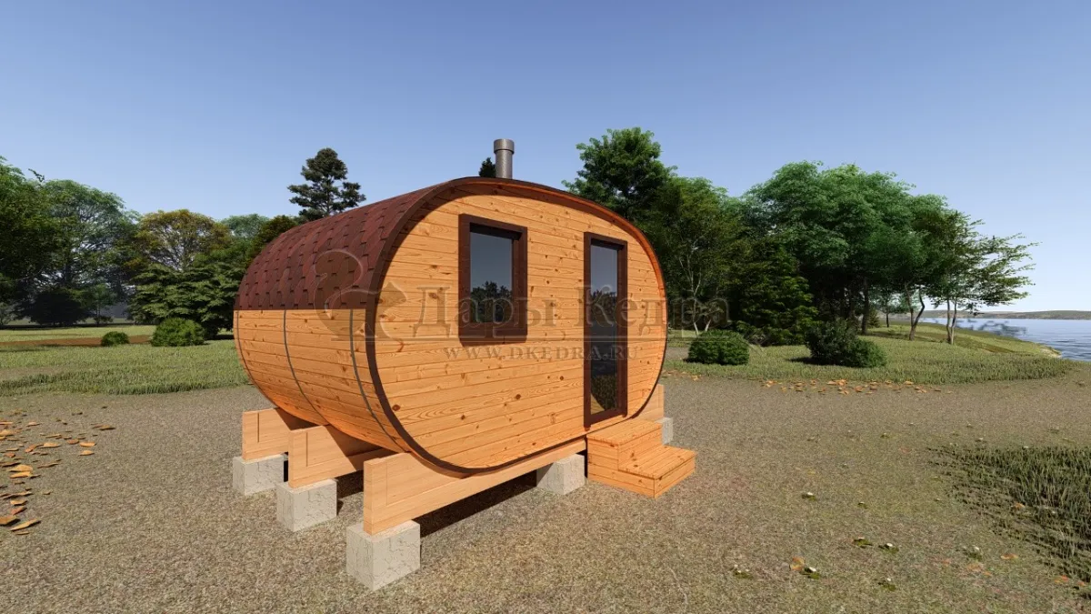 Баня-бочка овальная из кедра 4х2,2 метра