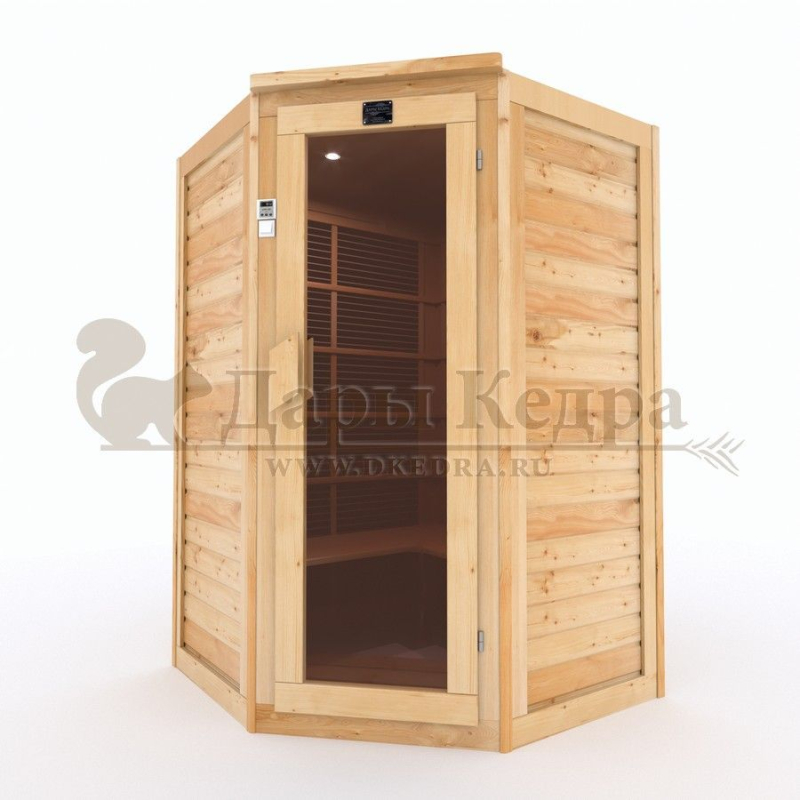 Двухместная угловая инфракрасная сауна кабина из кедра и липы с карбоновыми излучателями