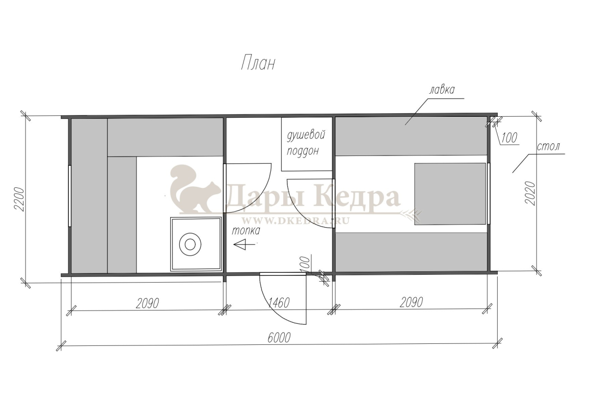 Баня «Викинг» из кедра 6х2,2 м с боковым входом